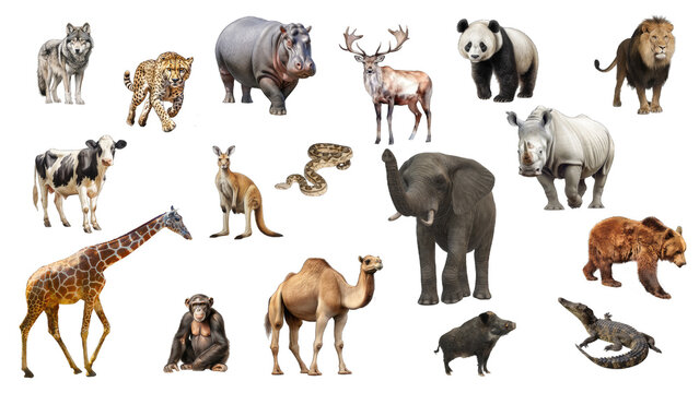 African safari animal on transparent background. Illustration set. Wildlife