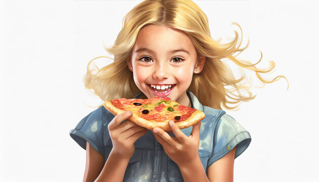 ピザを食べる金髪の少女.generative AI