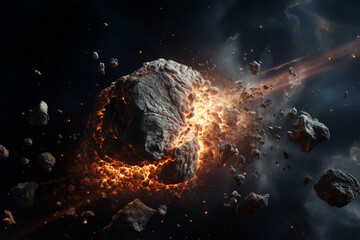 Fototapeta premium illustration of an asteroid collision in outer space