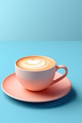 Pastel cup of coffee on blue and pink background
