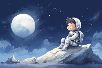 illustration of a little astronaut on the moon