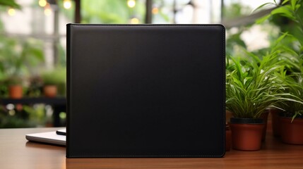 a black tablet on a table