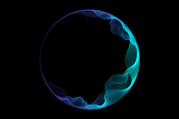 Abstract circle round frame by lines wavy flowing blue green gradient isolated on black background. Vector in concept modern, technology, science, music.