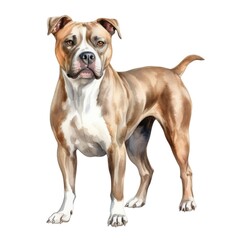 American Staffordshire Terrier dog breed watercolor illustration. Pet drawing on white background.