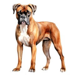 Boxer dog breed watercolor illustration. Cute pet drawing isolated on white background.