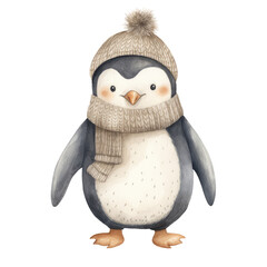 Fototapeta premium watercolor winter cute pengin clipart
