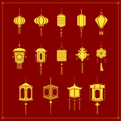 Fototapeta na wymiar set of Chinese lantern silhouette vector art lunar new year decoration design element