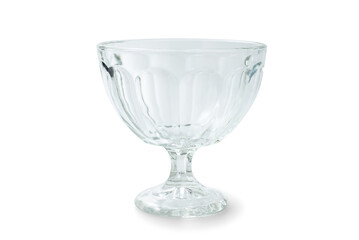Empty clear ice cream sundae cup, sundae glass, or dessert bowl isolated on white background,...
