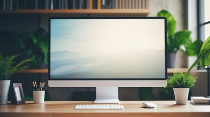 a computer monitor on a desk
