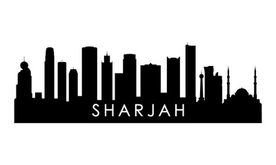 Fototapeta na wymiar Sharjah skyline silhouette. Black Sharjah city design isolated on white background.