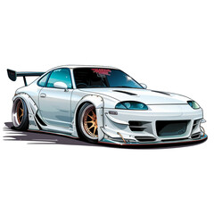 Tuning Auto / Japanischer JDM Sportwagen / Rennsport / Street Racer / freisgestelltes Auto Clipart / Ai-Ki generiert