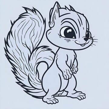 Create a 2D black outline doodle art squarrel coloring