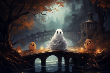 halloween ghost scene illustration