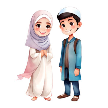 Islamic Cartoon Family Muslim Couple's Wedding Bliss Isolated Transparent Illustration
