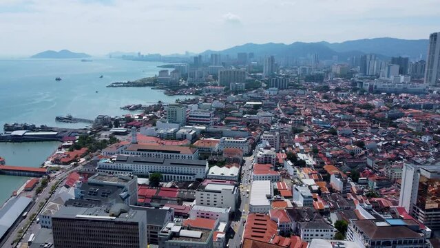Georgetown city and view of the wooden houses on stilts, Clan Jetties
