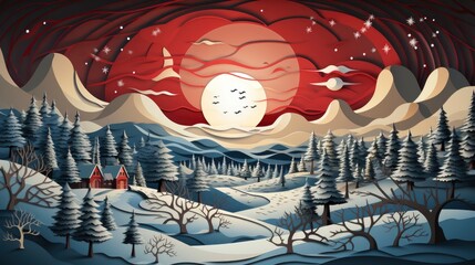 Winter Christmas Composition Paper Cut Style , Merry Christmas Background ,Hd Background