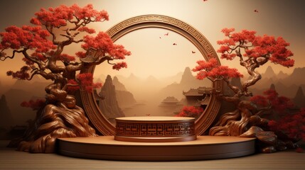 3D Chinese New Year Podium Background Render , Happy New Year Background ,Hd Background