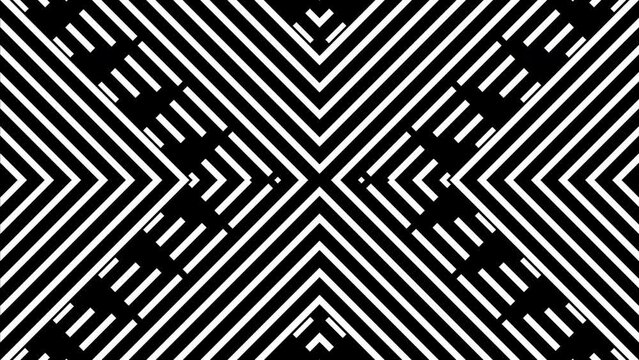 Black and white lines pattern geometric motion background. Seamless looping animation