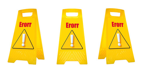 Mock up yellow warning sign with message Erorr with attention icon - obrazy, fototapety, plakaty