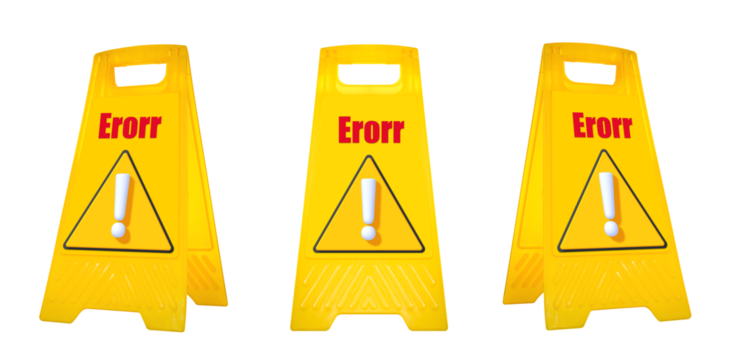 Mock up yellow warning sign with message Erorr with attention icon - Powered by Adobe