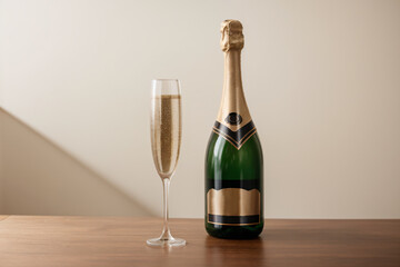 champagne bottle and glasses on the table