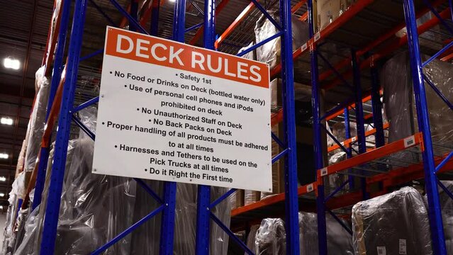 Deck Rules Steel Warehouse Distribution Center Racking Shelves Product Inventory Interior Furniture Storage Metal Blue Orange Industrial Equipment Business logistics empty transportation sales