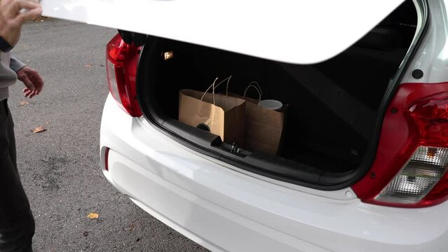 Delivery driver brings the order to the house