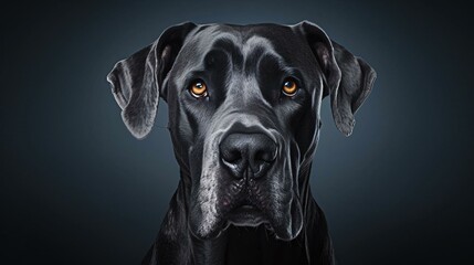 a black dog with orange eyes