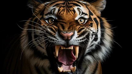 Foto op Aluminium a tiger with its mouth open © KWY