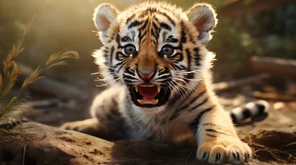 Foto op Canvas a tiger with its mouth open © KWY