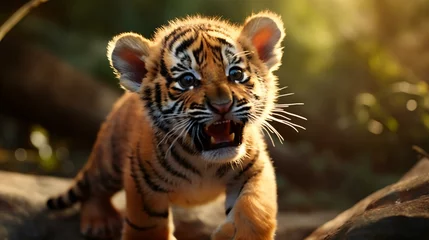 Deurstickers a baby tiger running © KWY
