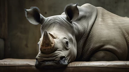 Keuken spatwand met foto a rhino lying down © KWY