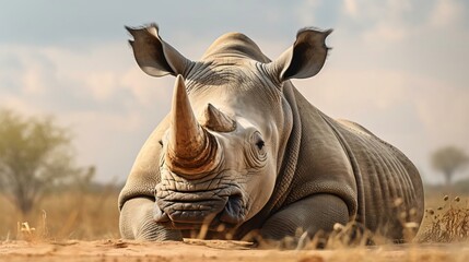 a rhino lying down in the dirt - Powered by Adobe