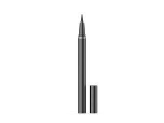 Black sketch pen eyeliner, female cosmetic product mockup template on isolated white background, 3d illustration