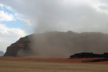 Sandstorm blowing hard in the arid desert