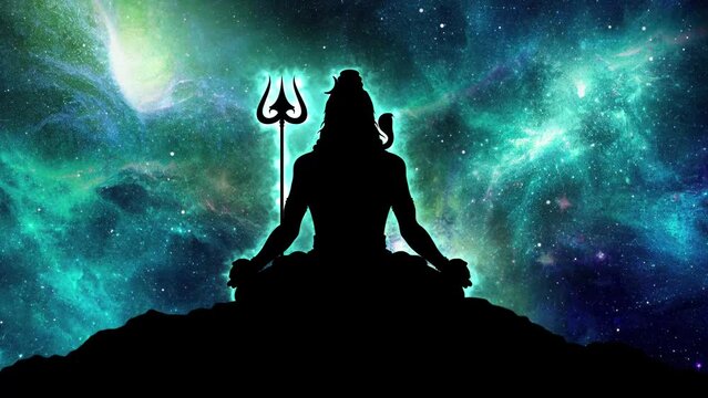 Lord Shiva Meditating on Kailash Parvat in Space. Maha Shivratri Mahadev in Space