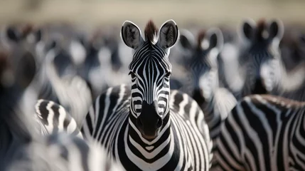 Fotobehang a group of zebras in a field © KWY