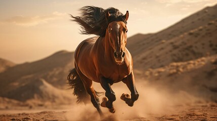 a horse running in the desert - obrazy, fototapety, plakaty