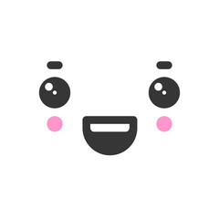Happy kawaii cute emotion face, emoticon vector icon - 673617876