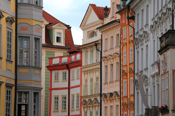 Fototapeta na wymiar Central European style building facades with bright vibrant colors