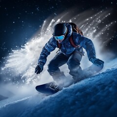 Fototapeta na wymiar Photoshoot of A snowboarder performing tricks on a snow