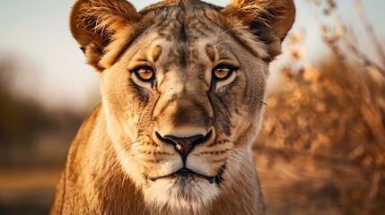 a lion looking at the camera