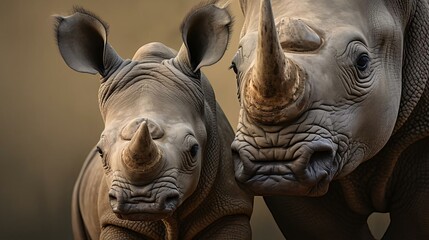 Fototapeta na wymiar a close up of two rhinoceros