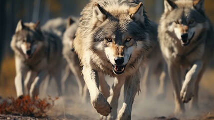 Fototapeta premium a group of wolves running