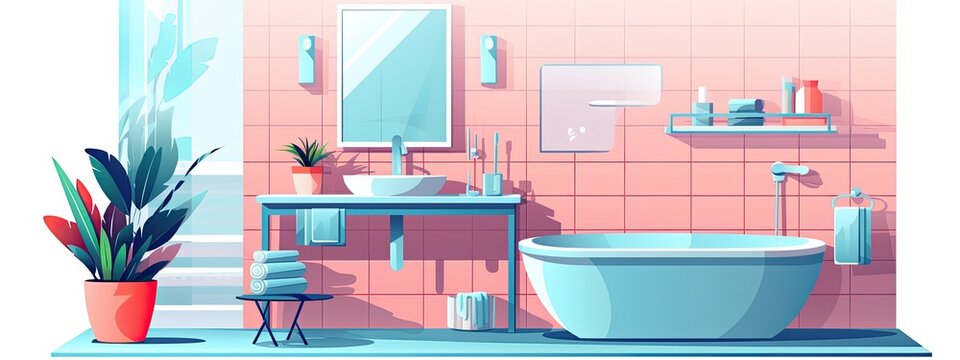 Bathroom interior in Scandinavian style. Cartoon background illustration