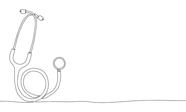 recommend clip art: Stethoscope one line continuous banner. Line art medical equipment stethoscope. Hand drawn vector art. 