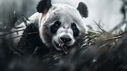 a panda eating grass