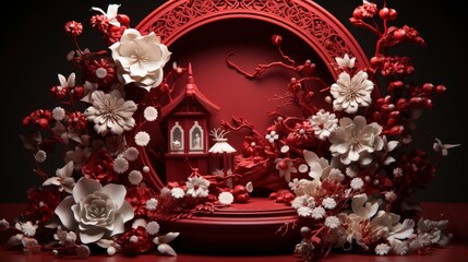 Chinese New Year Style Red White Podium Product , Happy New Year Background ,Hd Background