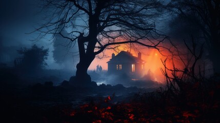 Obraz premium house in the forest at night