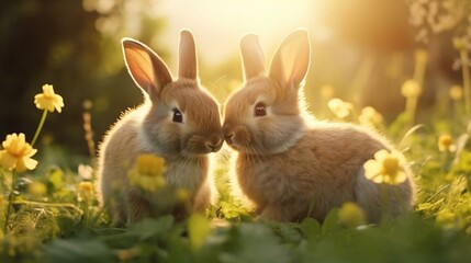 Fototapeta premium two rabbits in a field
